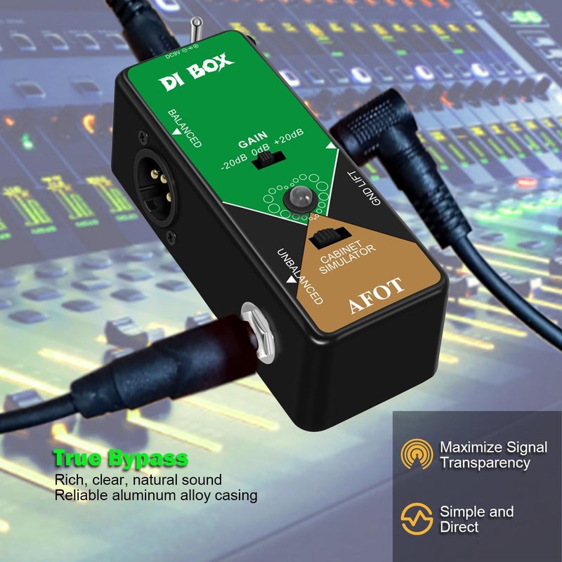 AFOT Di Box Guitar Pedal for Direct Box Signal Converter Matchbox Effect Pedals with Cabinet Simulator 1/4 and XLR Mini Size Ture Bypass - Image 4